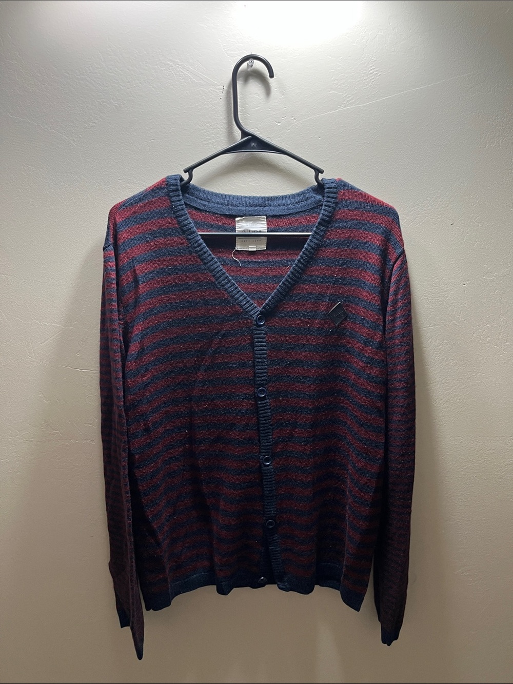 Lira Striped V-Neck Button Cardigan - Navy & Burgundy
